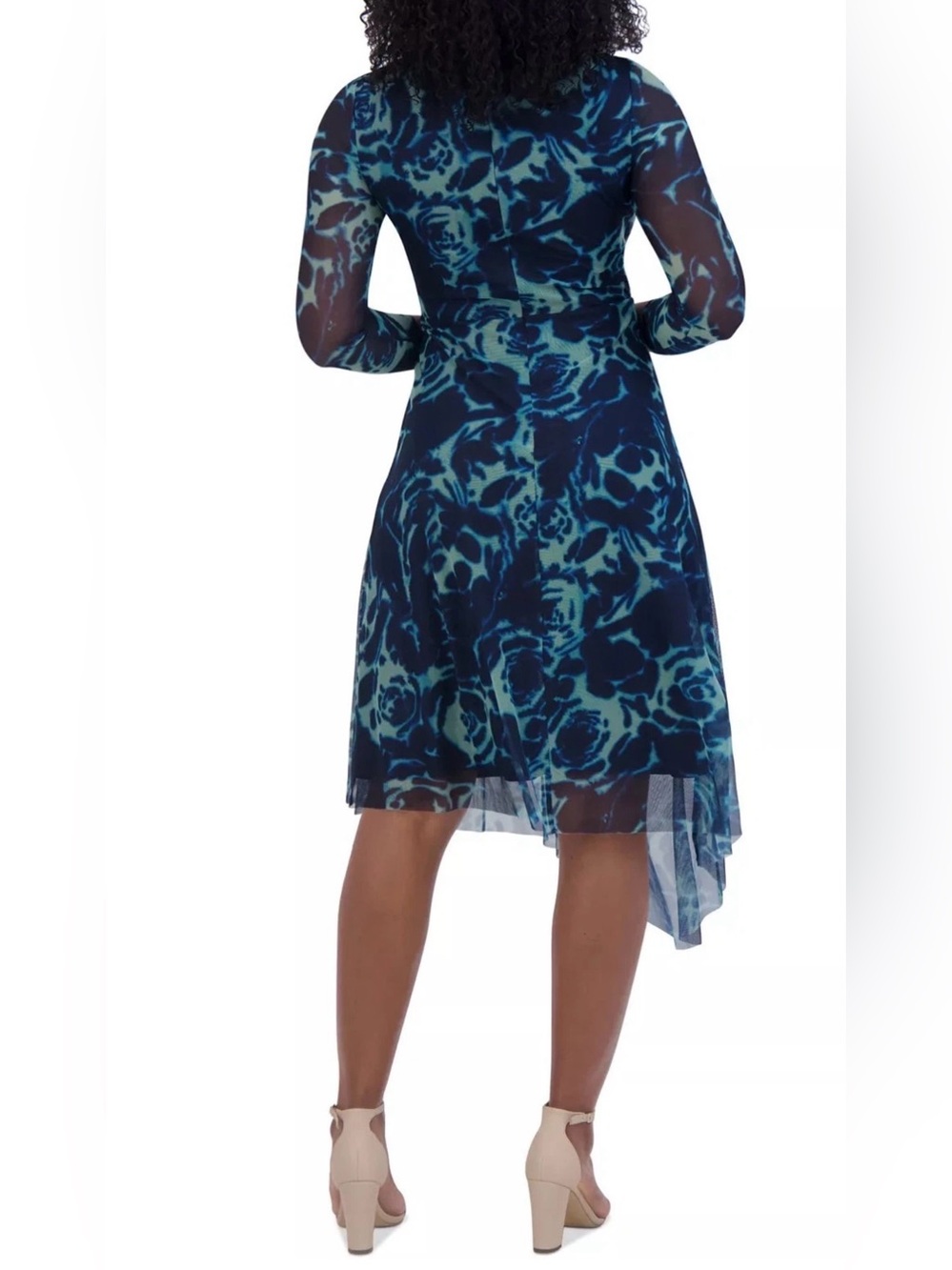 NEW Plus Size Jessica Howard Mesh Twist-Waist 3/4-Sleeve Dress Teal $128 - Picture 2 of 5
